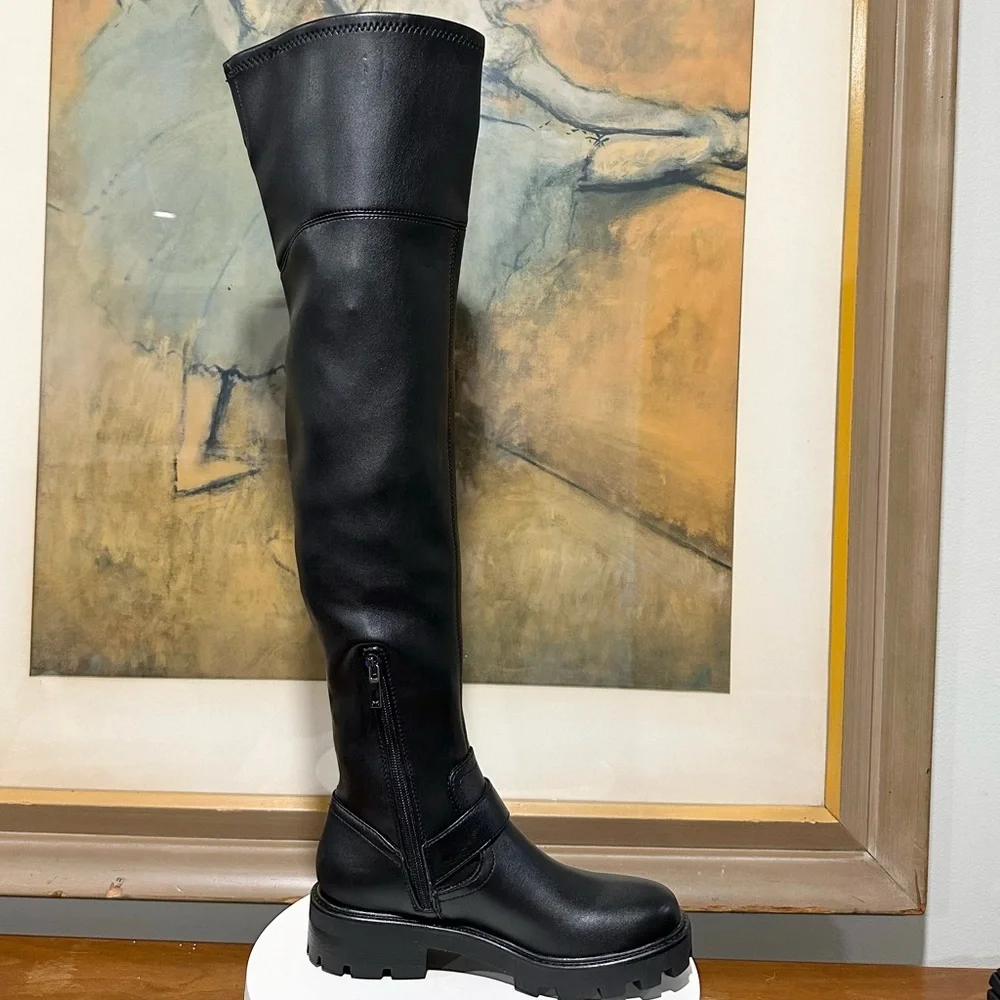 🌸MARC FISHER🌸 Ganven Lug Sole Biker Thigh-High Boots in Black  Size: 6